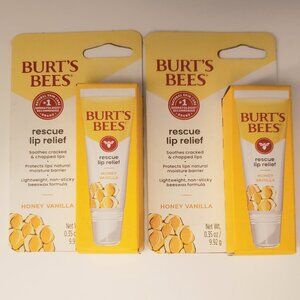 2-Pack Burt's Bees Rescue Lip Relief Honey Vanilla Healing Treatment Beeswax NIB
